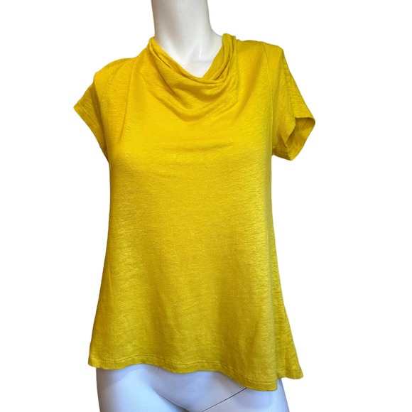 Maeve by Anthropologie Yellow Linen Short Sleeve Knit Top sz S - Picture 2 of 6